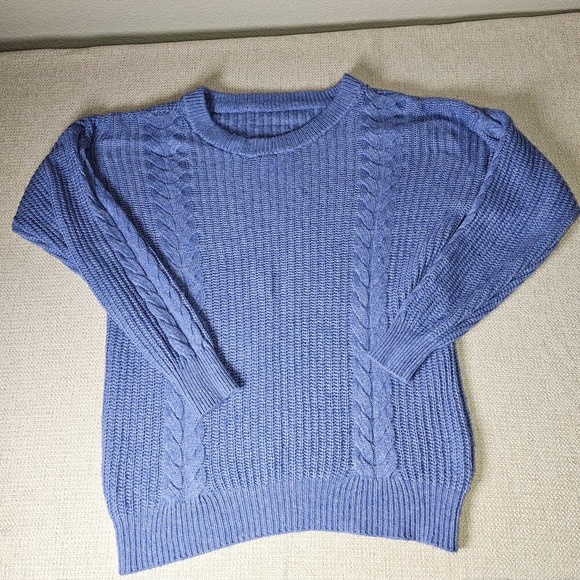 Super Soft Lightweight Medium Blue Cable Knit Sweater Large - Picture 4 of 7